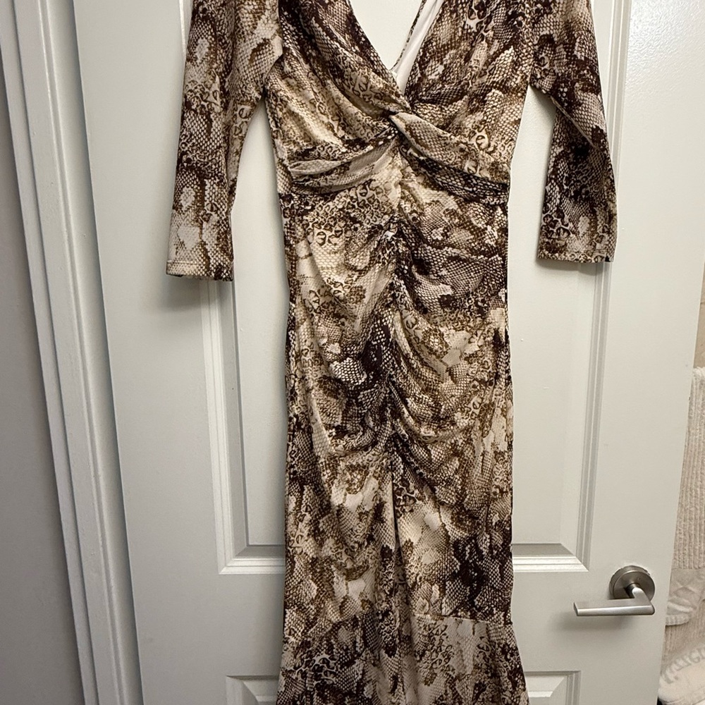 GUESS Elegant Brown Snake Print Dress SIZE XS